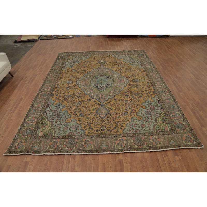 Hand Knotted Oriental 100% Wool Carpet Traditional Floral Oranges & Rust Tabriz Area Rug - 12' 7'' X 9' 10''