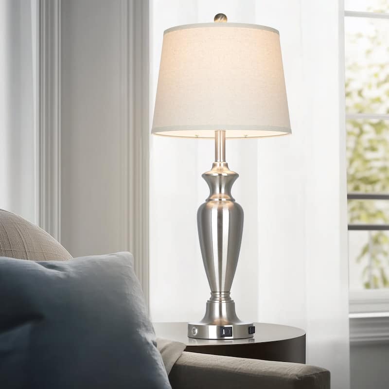 Set of 2 Modern 27.5-Inch Table Lamps with USB & Type-C Ports and 3-Level Touch Control - 13'' x 13'' x 30''