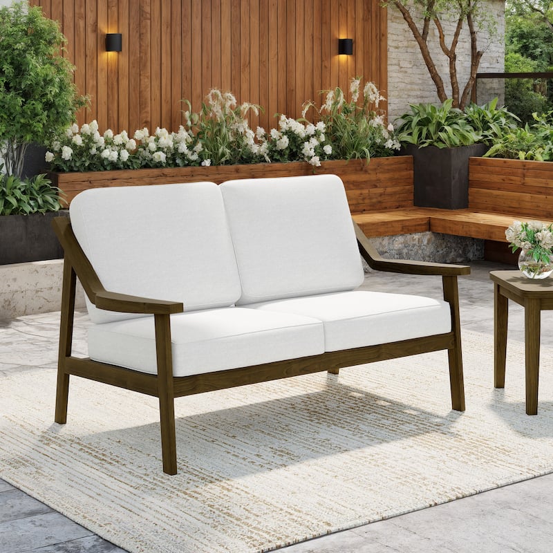 Solid Wood Outdoor Arm Chair Loveseat with Cushion - Brown/Beige - 1 Loveseat