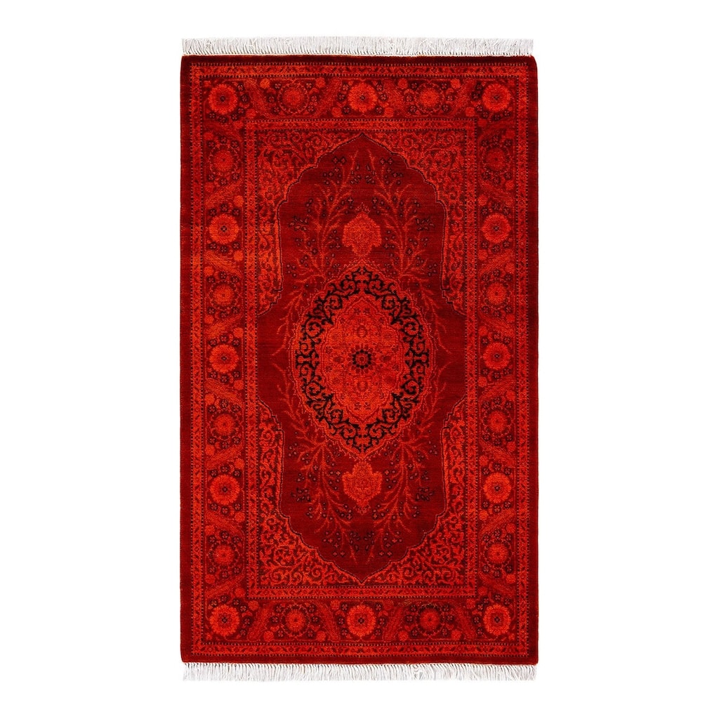 Overton Hand Knotted Wool Vintage Inspired Modern Contemporary Overdyed Orange Area Rug - 2' 7" x 4' 4"