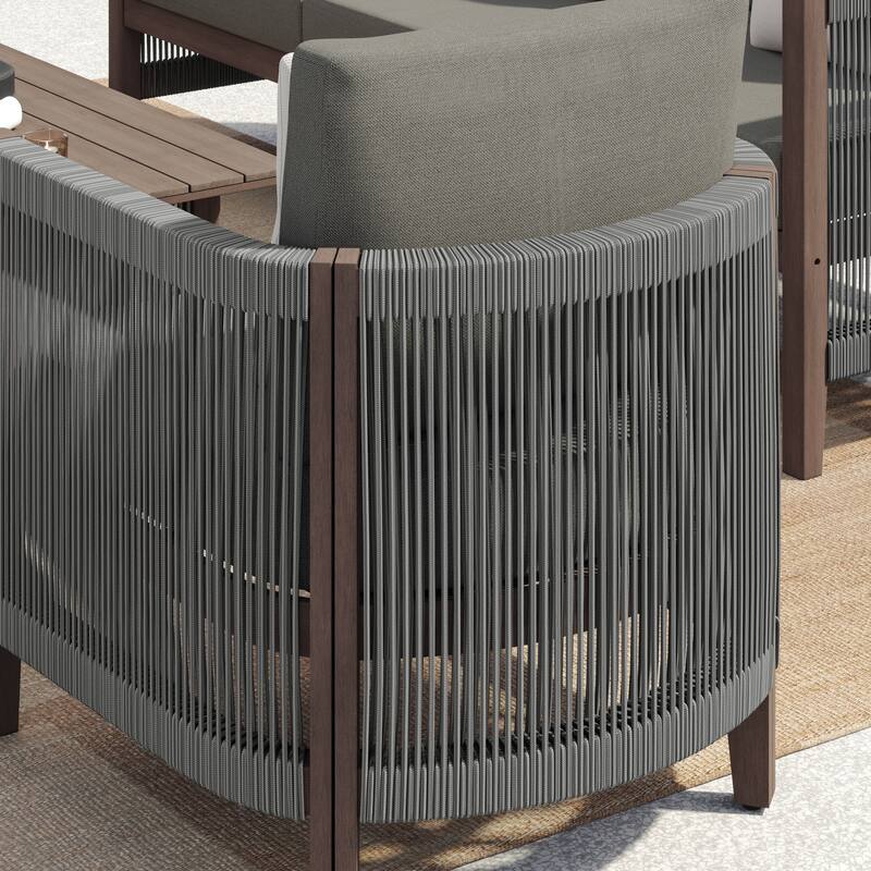 Corvus Iona 4-piece Patio Eucalyptus Wood and Rope Sofa Seating Set with Sunbrella Fabric