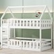 preview thumbnail 1 of 32, Wood House Bunk Bed with Fence and Door White