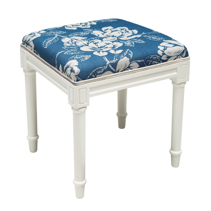 Navy Blue Magnolia Vanity Stool with White Frame