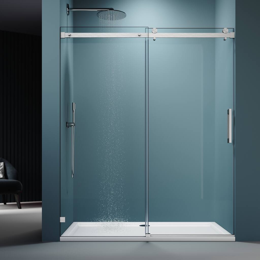 Elegant 60 in. W x 72 in. H Frameless Sliding Shower Doors in Brushed Nickel Finish - 60"×72"