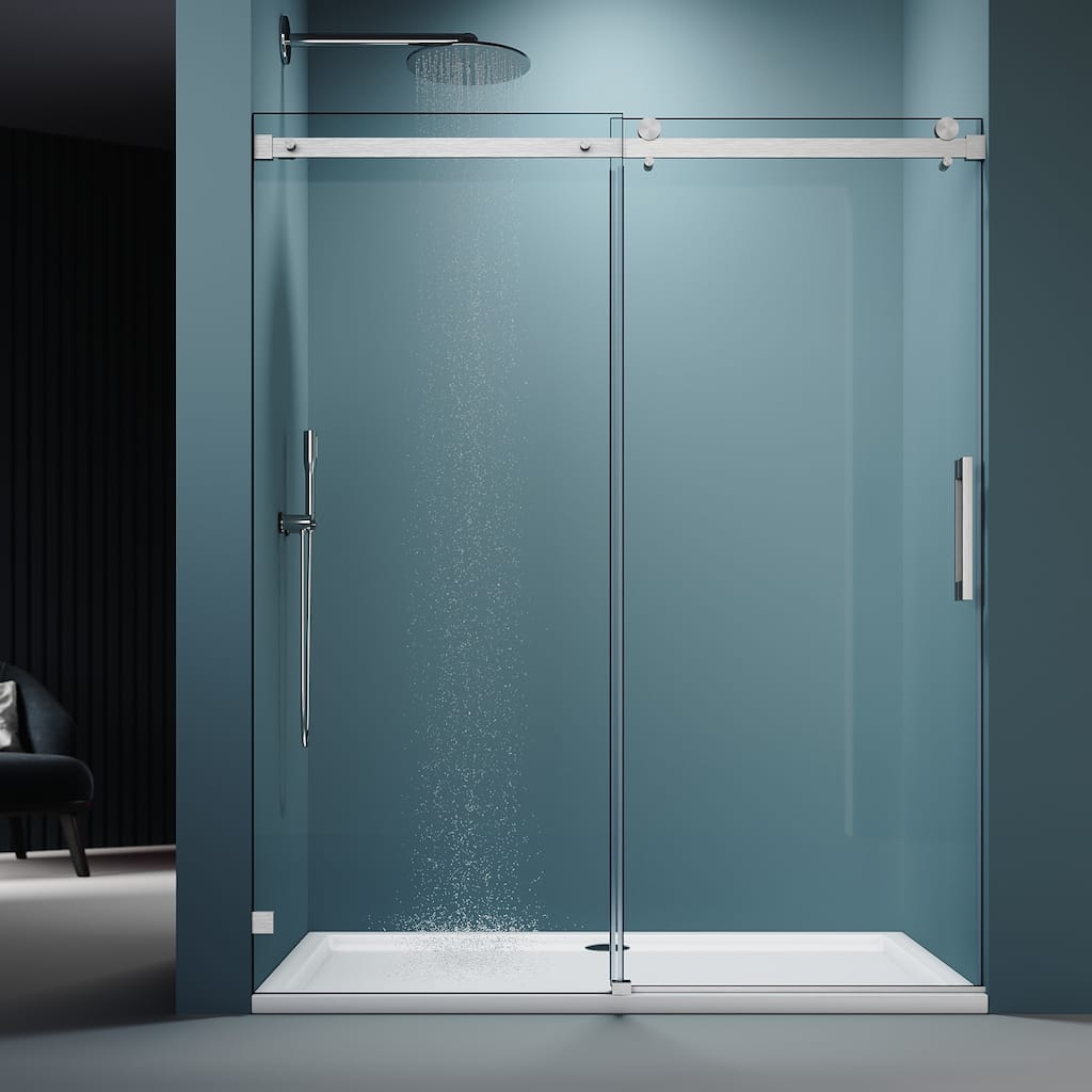 Elegant Double Sliding Shower Door Frameless Bathtub Door 60"x72" 5/16" Clear Tempered Glass
