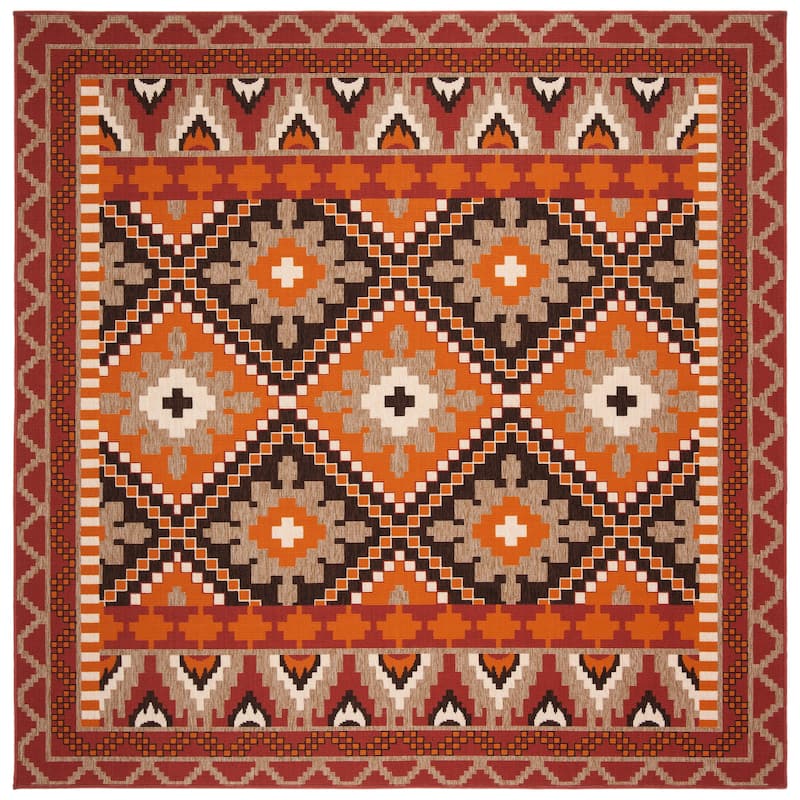 SAFAVIEH Veranda Vitaline Indoor/ Outdoor Waterproof Patio Backyard Rug - 3' Square - Rust/Red