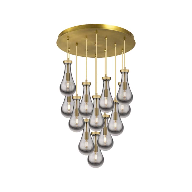 Innovations Lighting Owego - 12 Light 5" Cord Hung Multi Pendant - 24" Canopy - Brushed Brass/Light Smoke