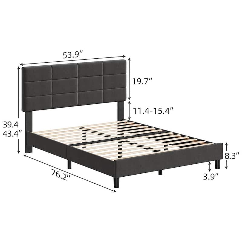 Linen Upholstered Bed Frame with Wooden Slats Support