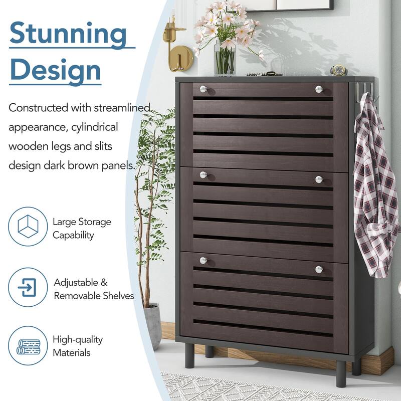 Free Standing Shoe Cabinet with 3 Flip Drawers
