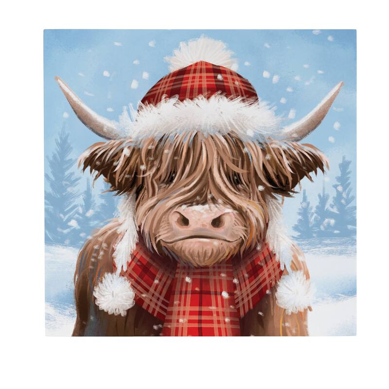 Holiday Highland Cow Wall Decor, 12" x 12"