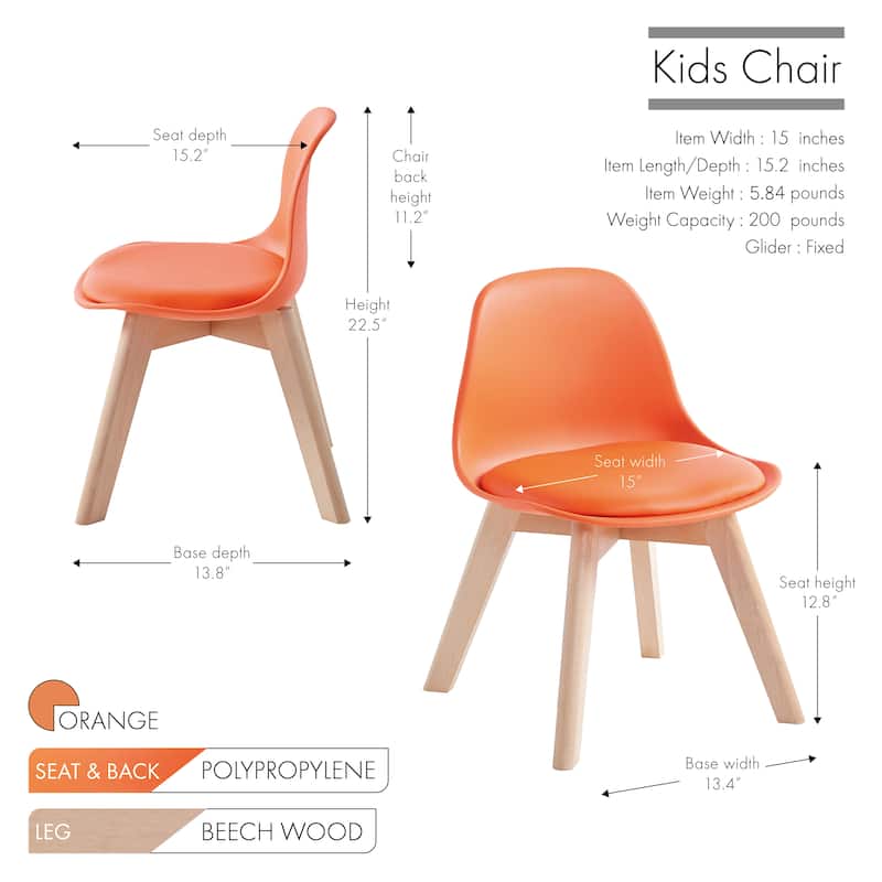 Porthos Home Brynn Kids Chair, Plastic Shell With Seat Cushion, Beech Wood Legs