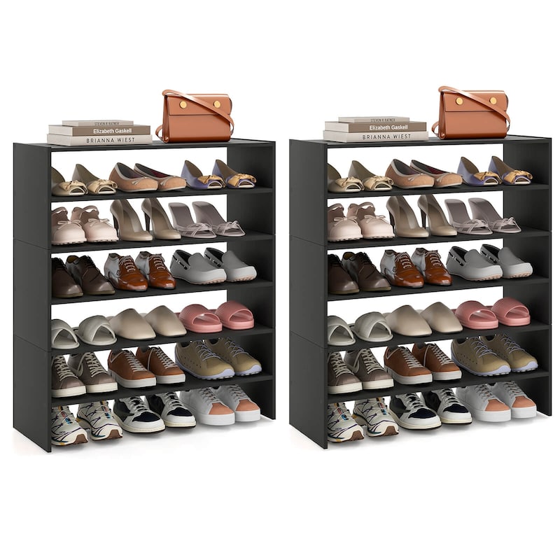 Costway 3 PCS Stackable Shoe Rack 31-Inch Horizontal Organizer 2-tier - See Details - Black-6 PCS