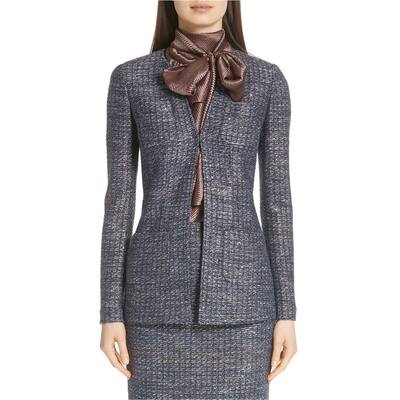 St. John Womens Sequin Tweed Knit One Button Blazer Jacket,, Blue, 8