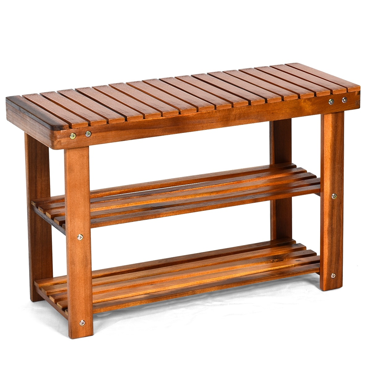 HomCom 3-tier Acacia Wood Shoe Rack Bench for Boots Entryway Shoe