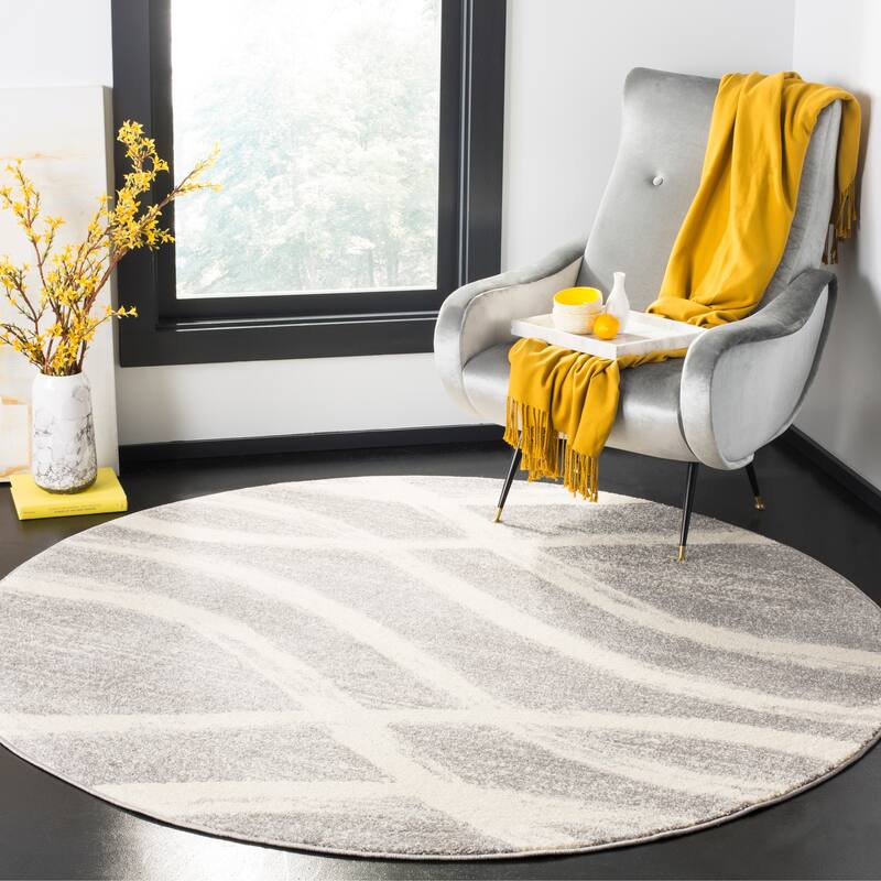 SAFAVIEH, Adirondack Vinni Modern Abstract Distressed Rug - 5' x 8' Oval - Grey/Cream