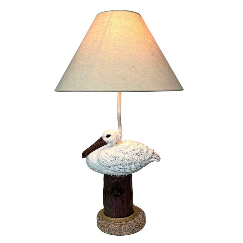 Coastal Pelican Table Lamp 23" Resin Nautical Beach Decor With Shade - 23 X 14 X 14 inches