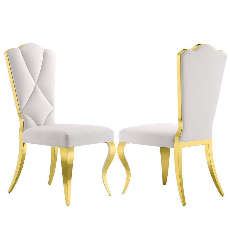 Luxury Velvet Upholstered Dining Room Chairs with Shell-Shaped Back and Stainless Steel Legs - White