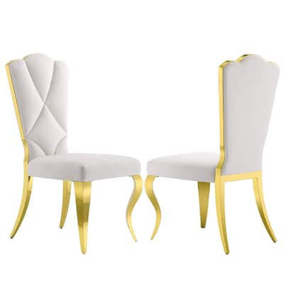 Modern Gorgeous High Back Dining Chairs White Velvet Upholstered Dining Room Chairs with Gold Metal Legs