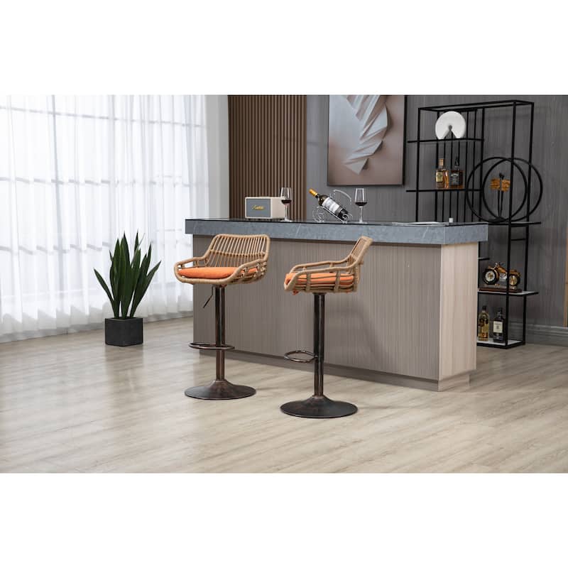 Set of 2 Swivel Upholstered Adjustable Counter Height Bar Stools With Footrest