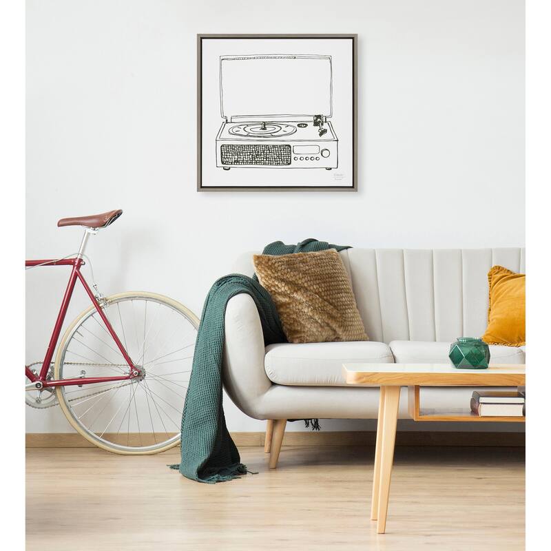 Kate and Laurel Sylvie Record Player Framed Canvas by Statement Goods