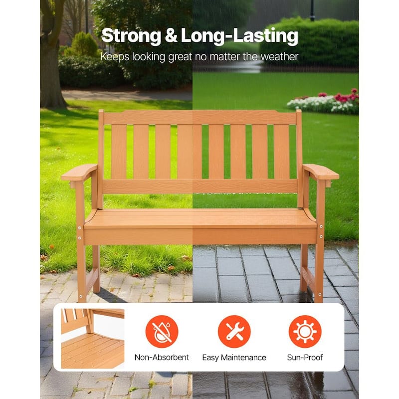 Natural Curved Design Weatherproof Garden Bench with Slatted Seat and Armrests for Comfortable Seating - 50.5” x 24.4” x 36.6”