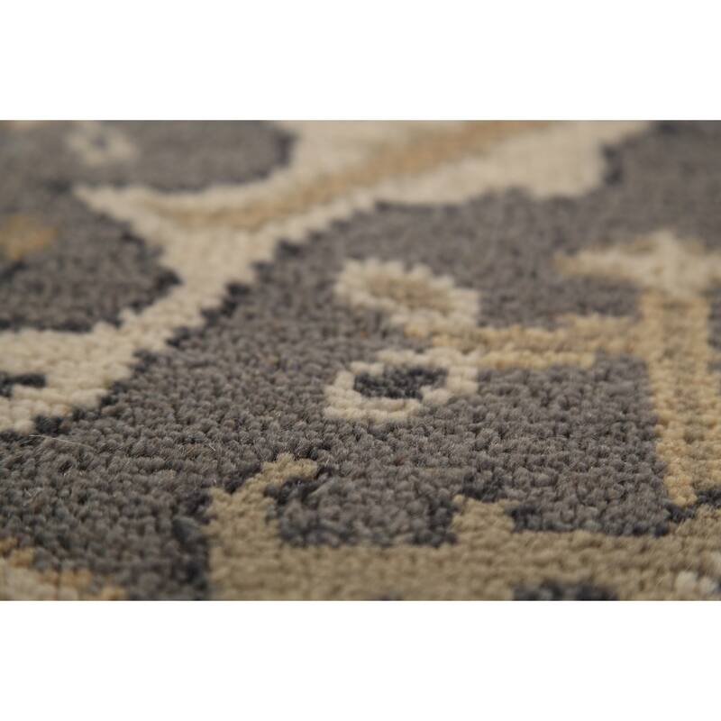 Transitional Gray Oushak Indian Runner Rug Hand-Knotted Wool Carpet - 2'6" x 9'10"