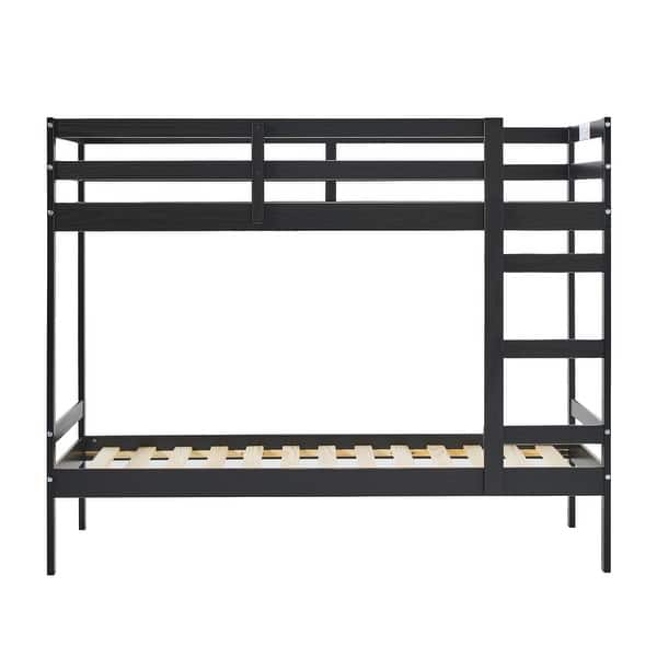 slide 2 of 10, Modern Simple Solid Wood Twin Over Twin Bunk Bed Black