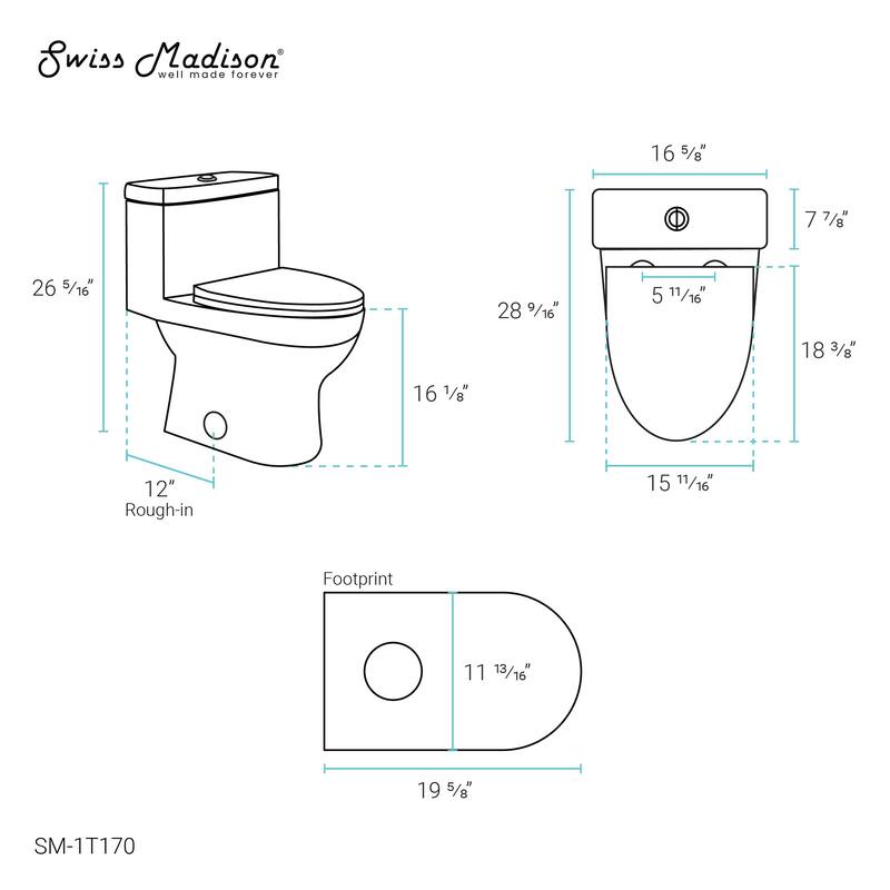 Clichy One-Piece Elongated Toilet Side Flush 1.28 gpf
