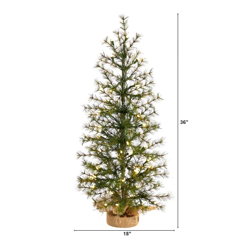 3ft. Artificial Christmas Tree with 50 Clear LED Lights in Burlap Base - Petite Rustic Holiday X-Mas Accent