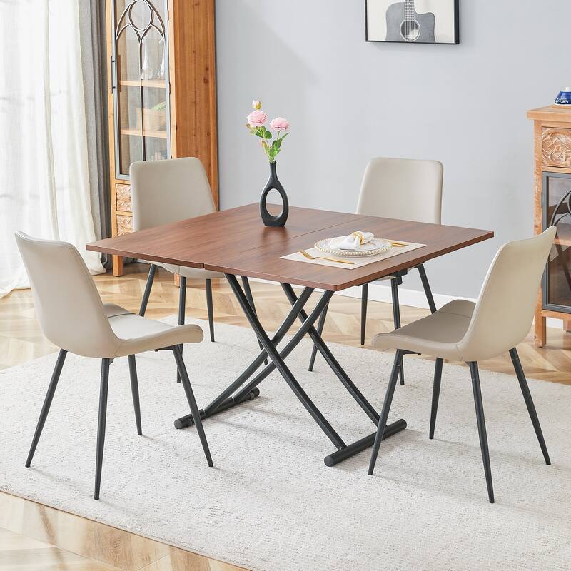 Multifunctional Lifting Dining Table Set for 4, 4-Piece Folding Table and Chair Set with 4 Dining Chairs for Kitchen, Office