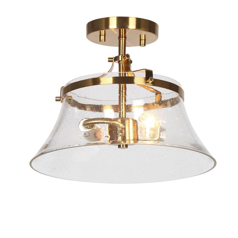 Haye Modern Gold 2-Light Semi-Flush Mount Glass Ceiling Light - 11.8"Dx9.4"H