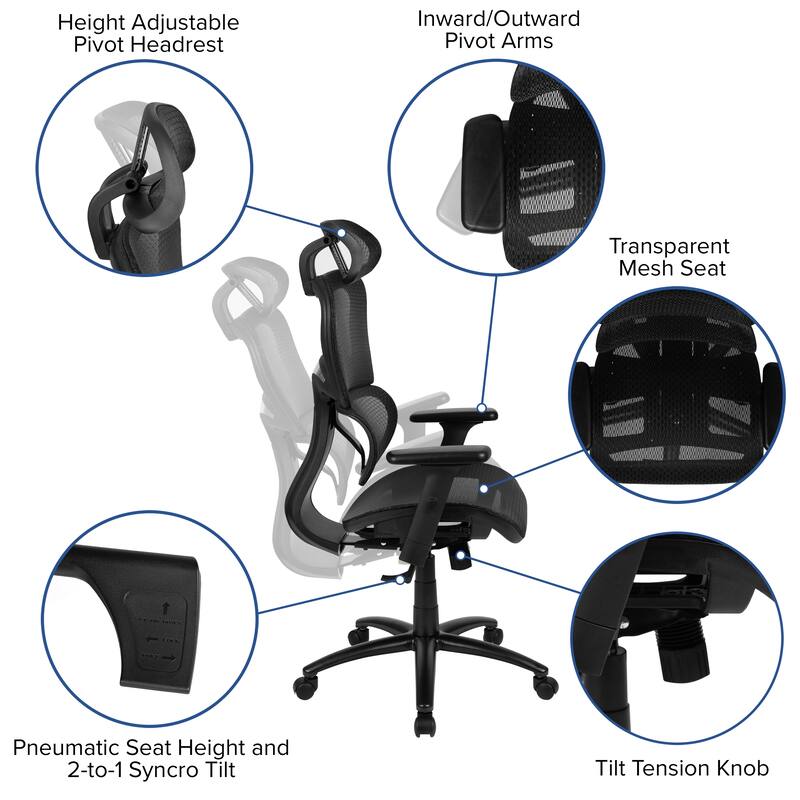Ergonomic Mesh Office Chair with Synchro-Tilt, Headrest, Adjustable Pivot Arms