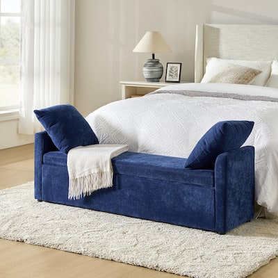Franco Modern Upholstered Storage Bench with Two Throw Pillows
