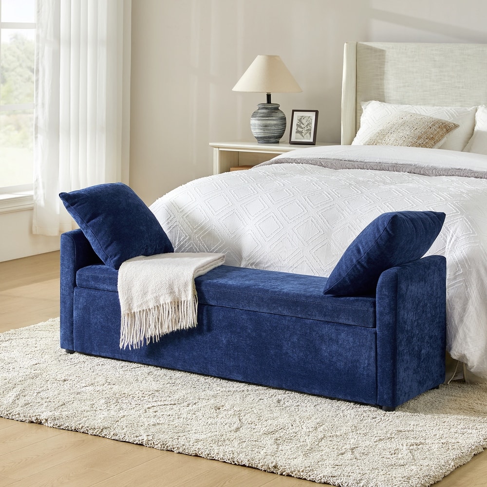 Franco Modern Upholstered Storage Bench with Two Throw Pillows
