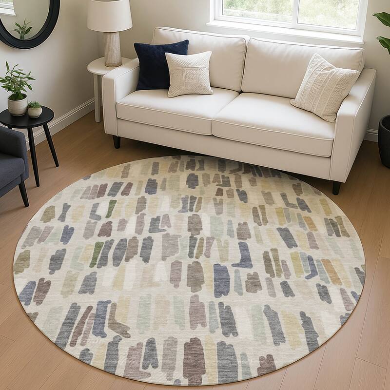 Machine Washable Indoor/ Outdoor Modern Mosaic Chantille Rug