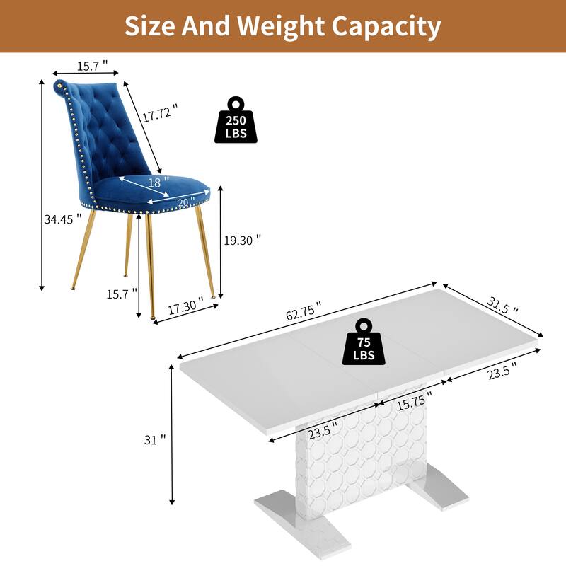 7-Piece Clihome High-gloss Extendable Table Velvet Chair Dining Set