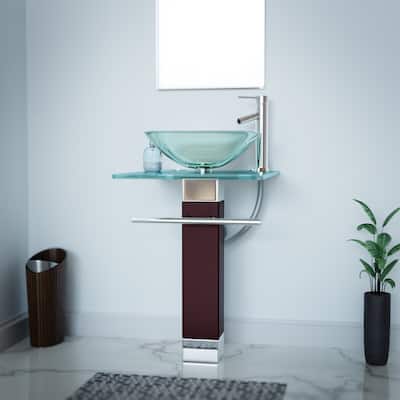 Glass Pedestal Sink Bohemia 23-5/8" Round Sink with Chrome Faucet, Drain and Towel Bar (Set of 2) Renovators Supply