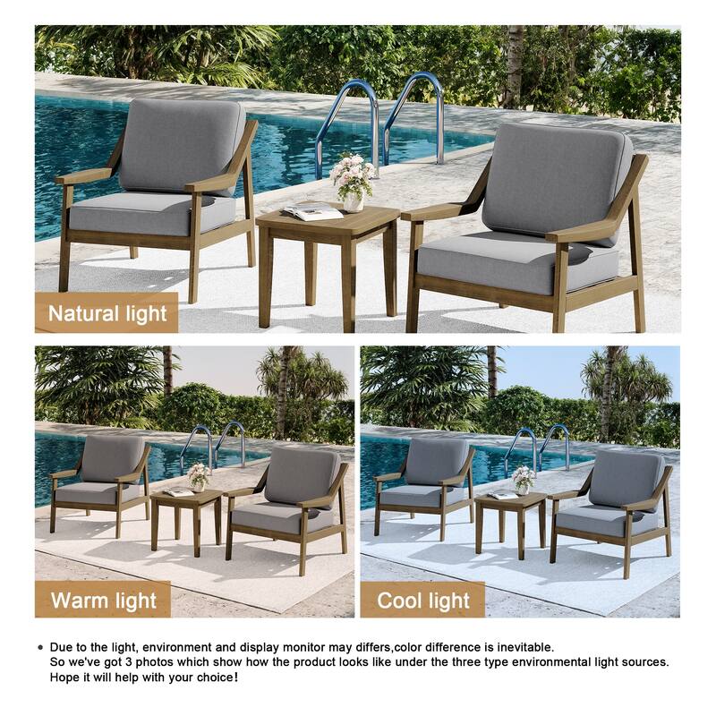 3-piece Teak Modern Cushioned Club Chairs Set Patio Bistro Set