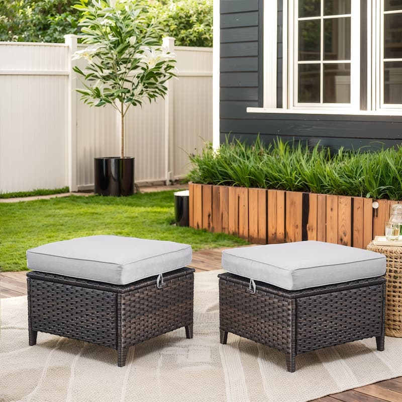 Outdoor Furniture Wicker Ottoman Patio Rattan Ottomans