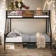 preview thumbnail 1 of 6, Twin Over FULL Metal Bunk Bed with Trundle 2-Side Ladder and Full-Length Guardrail-Black+Brown