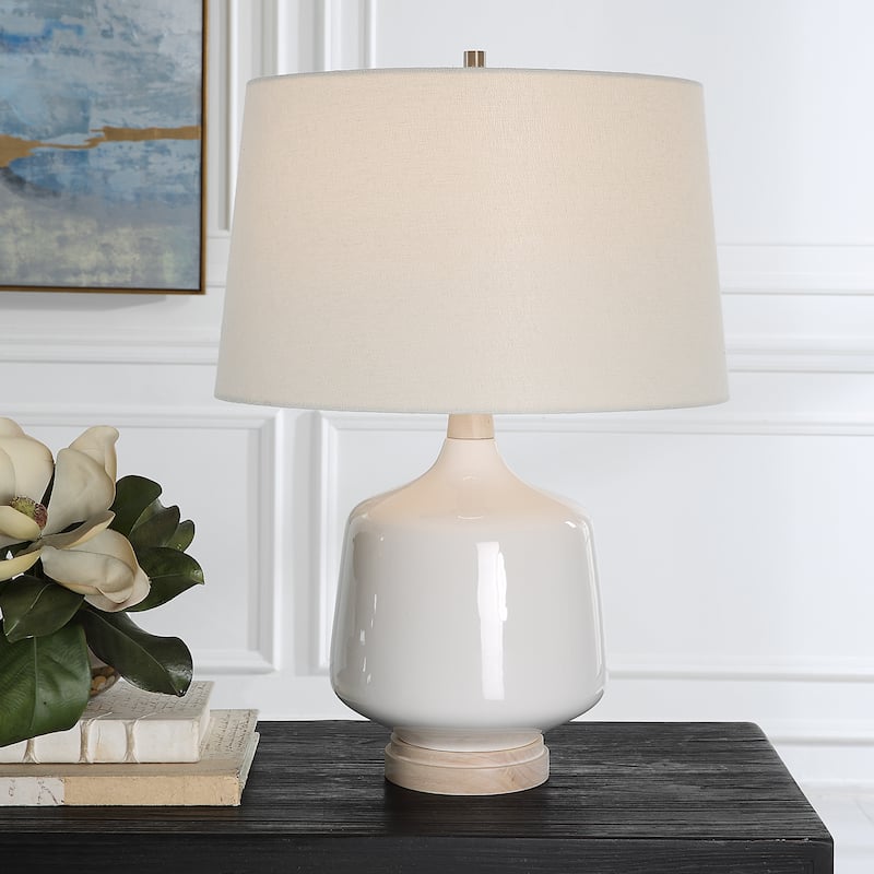 Uttermost Opal Gloss White Table Lamp - 25"H, Shade 11"H x 17"Dia.
