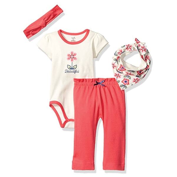 slide 1 of 1, Touched by Nature Baby Girl Organic Cotton Layette Set 4-Piece, Flower 0-3 Months