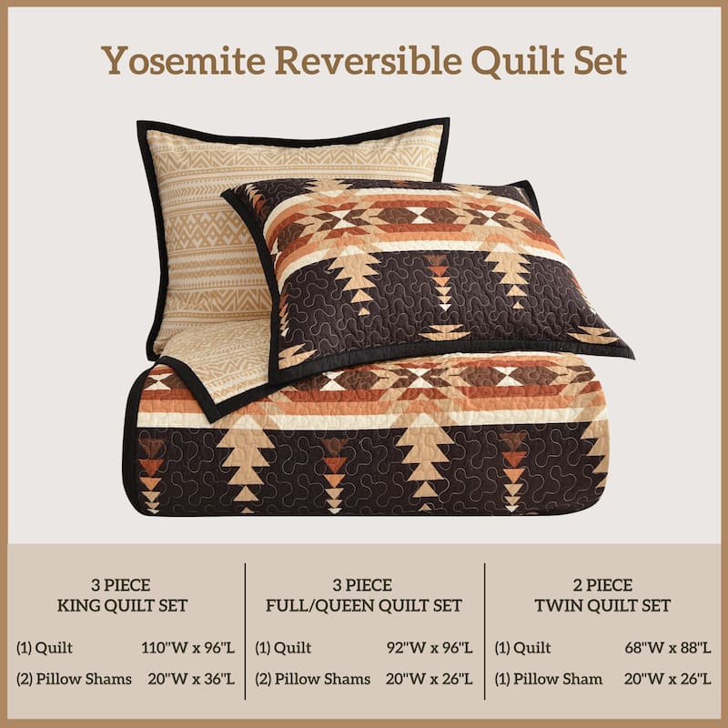 Paseo Road Yosemite Southwestern Aztec Bedding 3 Piece Reversible Quilt Set with Pillow Shams