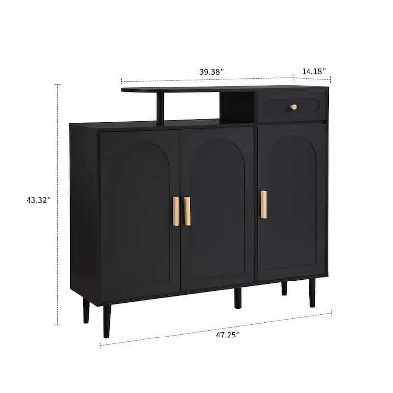 Modern Entryway Wood Shoe Organizer Storage Cabinet with 2 Cabinets and a Drawer