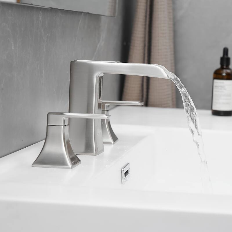 Double Handle Three-Hole Bath Waterfall Faucet with Drain