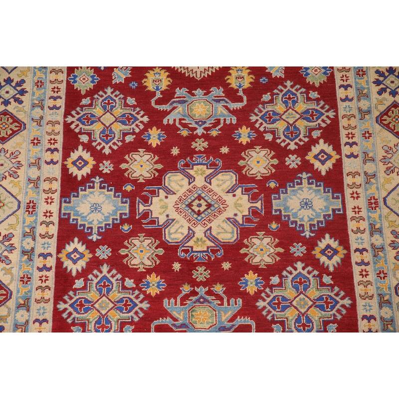 Red Kazak Living Room Area Rug Handmade Wool Carpet - 6'5" x 9'9"
