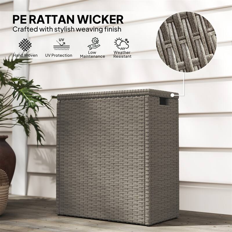 Outdoor Deck Box with Acacia Wood Top PE Rattan Steel Storage Chest Patio Garden Side Table - 11" W x 21.7" D x 23.6" H
