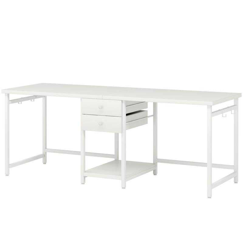 79-Inch Two Person Computer Desk with Drawers and Storage Shelves, White