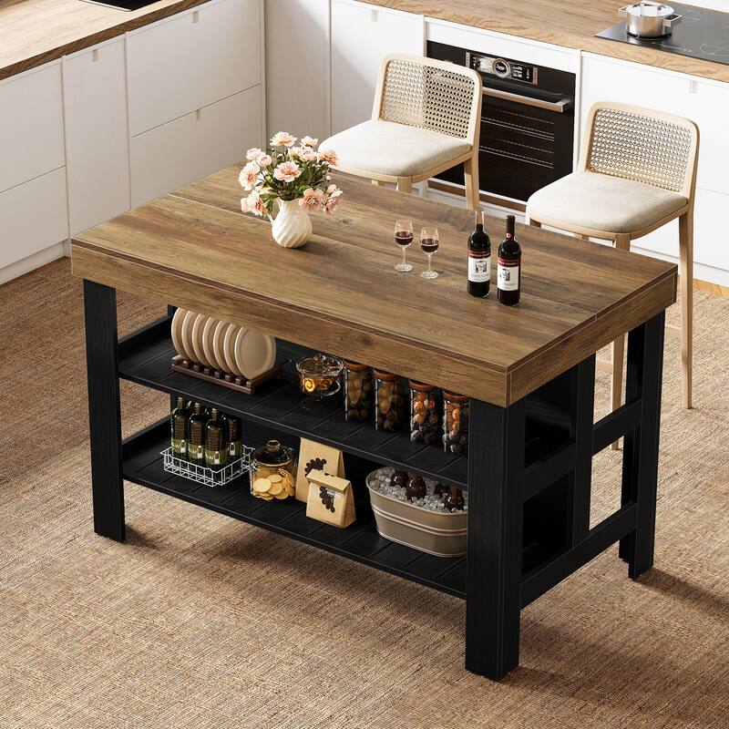 Kitchen Island with Seating and Storage Shelves
