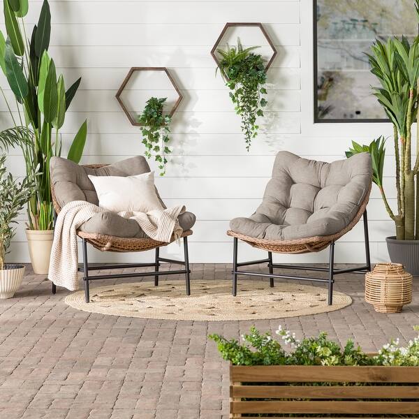 slide 2 of 16, Middlebrook Outdoor Rattan Papasan Chairs with Cushions, Set of 2 Beige